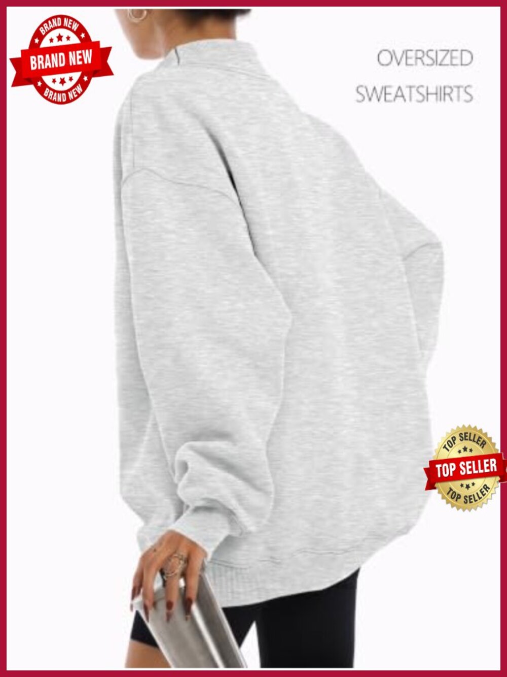 Mock Neck Oversized Sweatshirt Fleece Lined Pullover Fall Winter - Picture 3 of 6